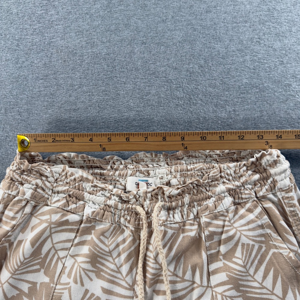 Cali 1850 Linen Blend Pants Womens Large Tan Tropical Palm Leaf Print Boho - Picture 9 of 12